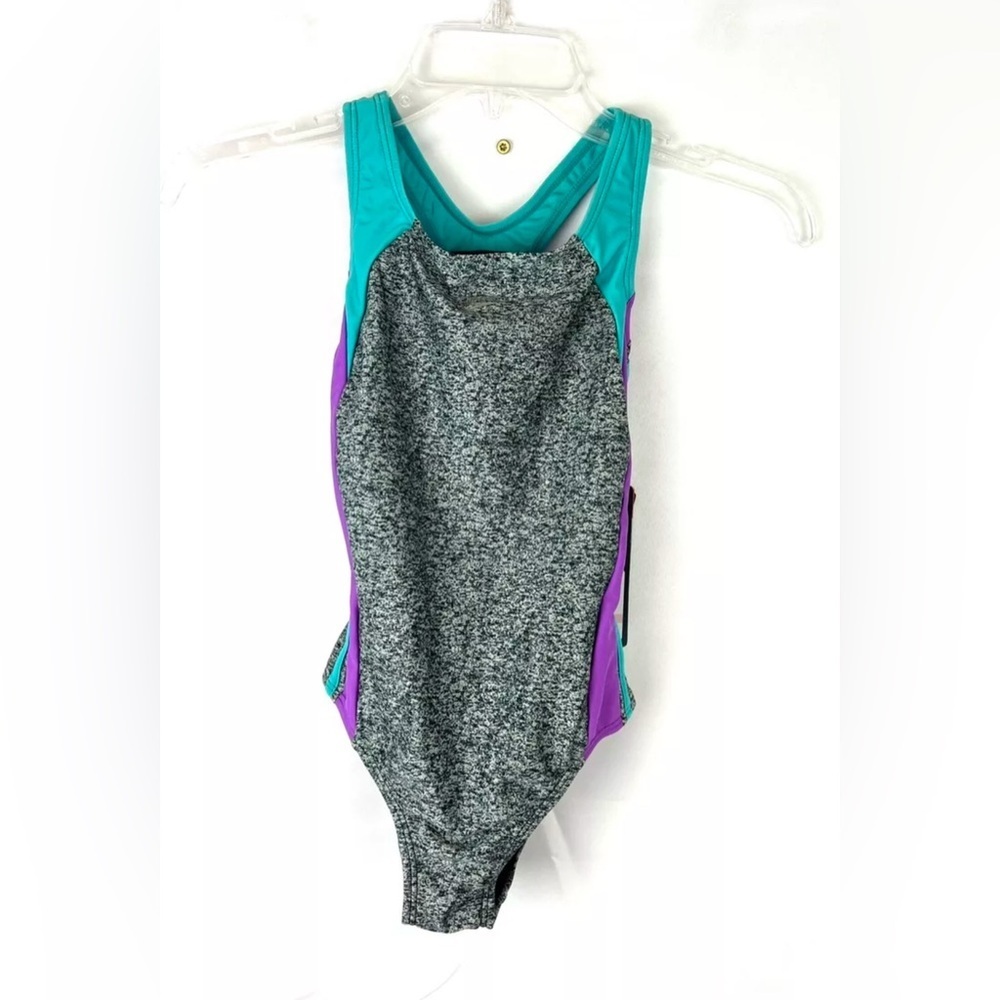 Speedo Girl’s One Piece Thick Strap Grey/Blue Swimsuit Size 10